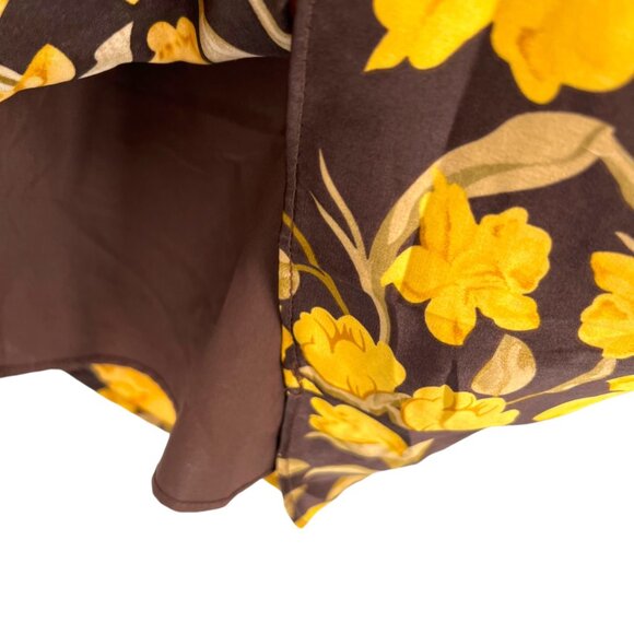 Floret Studios Floral Long Sleeve Ruched Square Neck Dress Yellow Brown XS NWOT - Picture 8 of 15